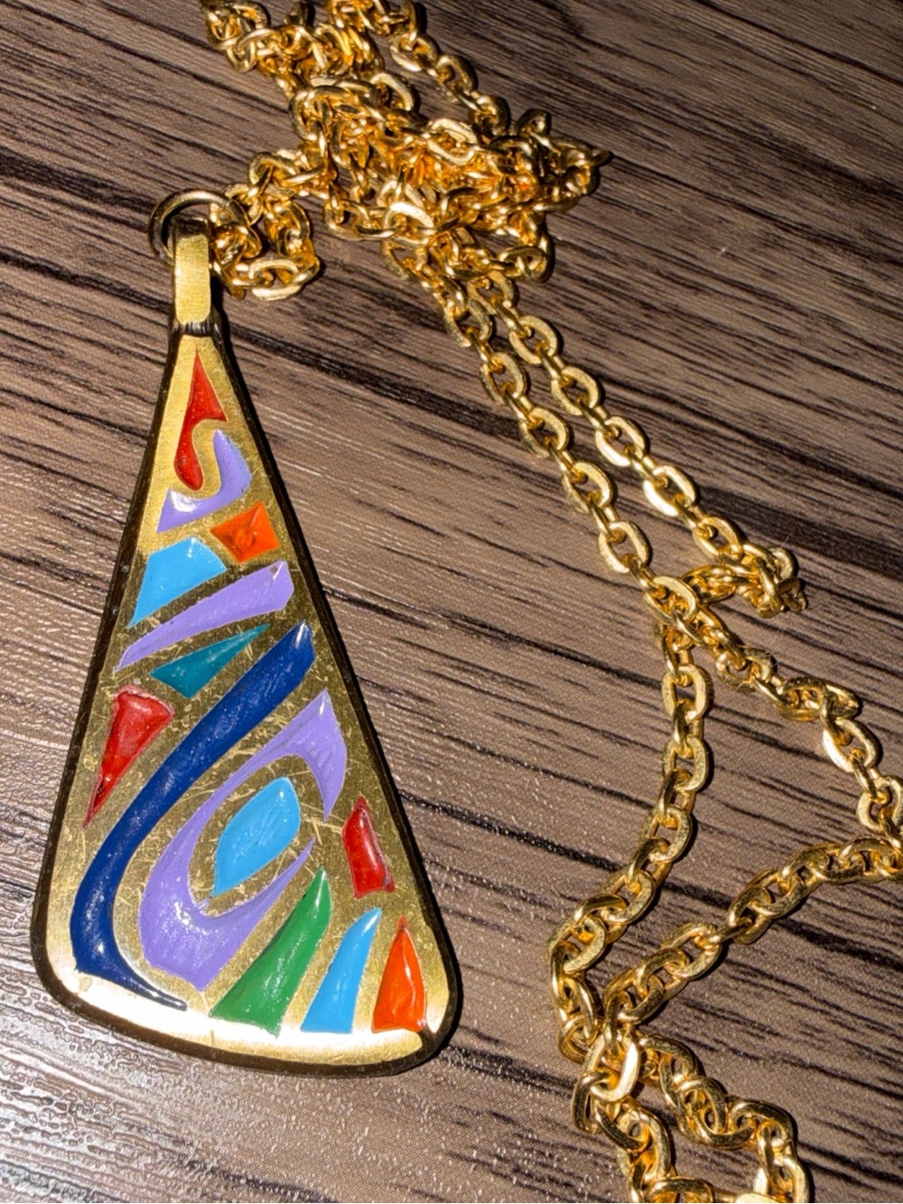 Terra Sancta Guild 1969 Multicolor Enamel Teardrop Pendant Necklace Israel